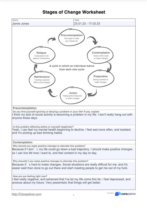 stages of change worksheet mental health